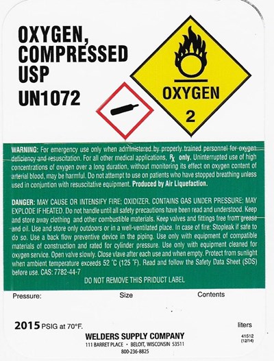 Oxygen Hp Label (Weldors Supply Oxygen Compressed Sw Body)